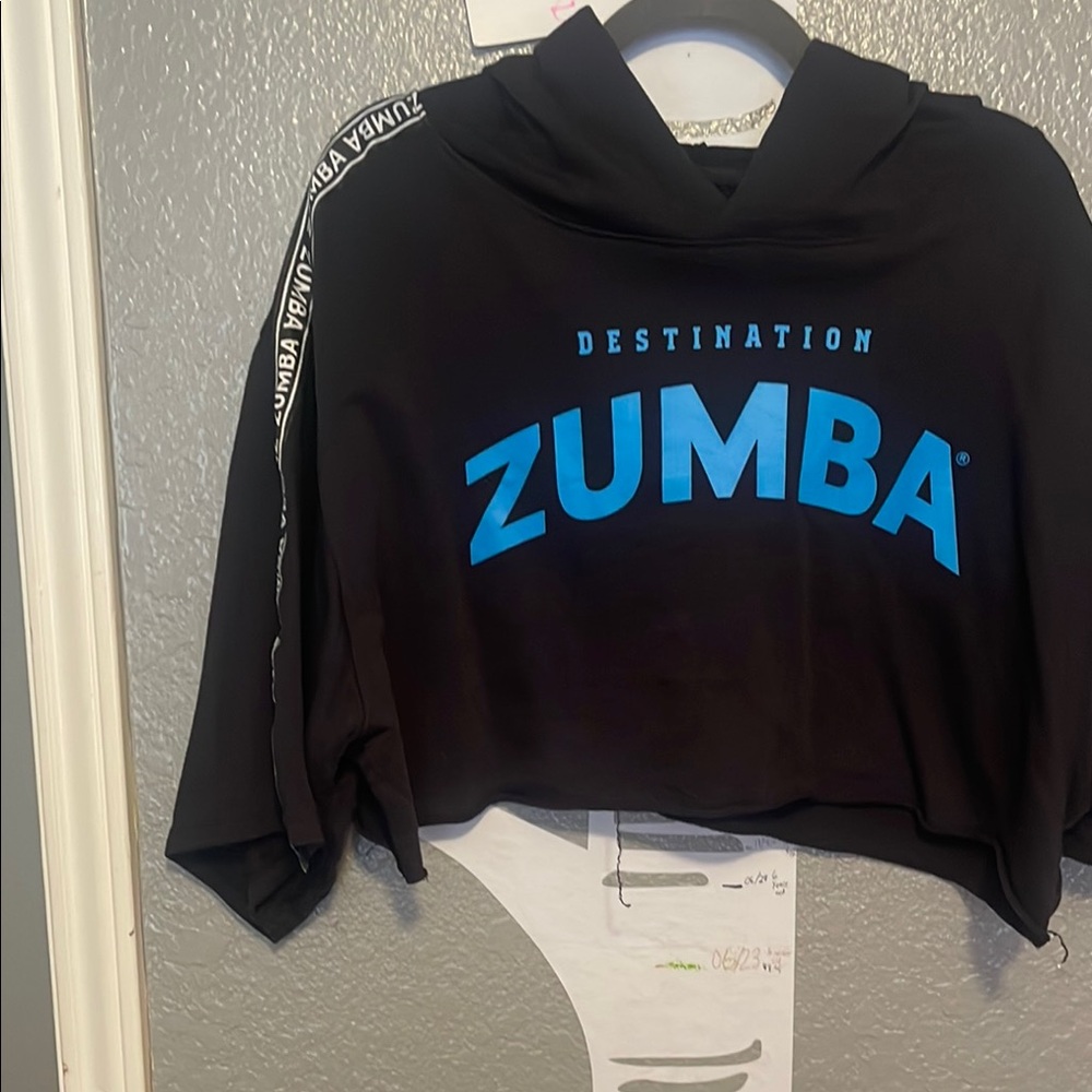 Zumba Black Cropped Hoodie with Blue Logo
